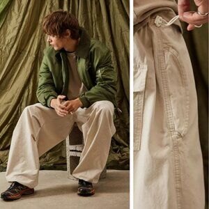 NEW Urban Outfitters BDG Baggy Tech Pants Ivory Wide Leg Relaxed Fit Trendy